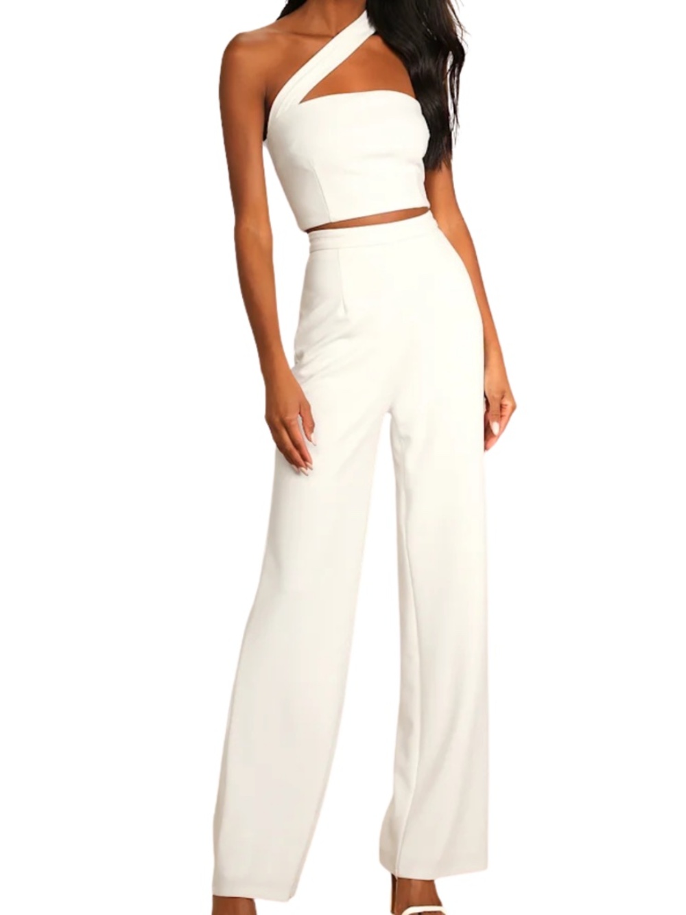 Lulus Flaunt It Like That White One Shoulder Two Piece Set Bridal M NWT